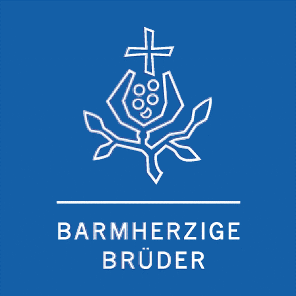 Logo der Barmherzigen Brüder auf blauem Hintergrund