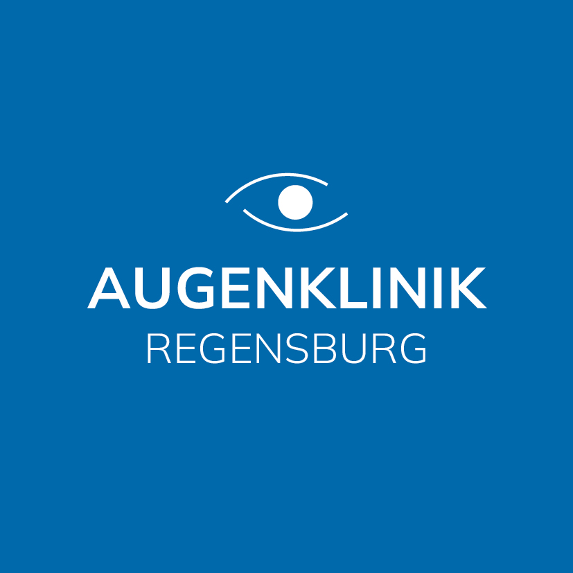 Logo der Augenklinik Regensburg auf blauem Hintergrund
